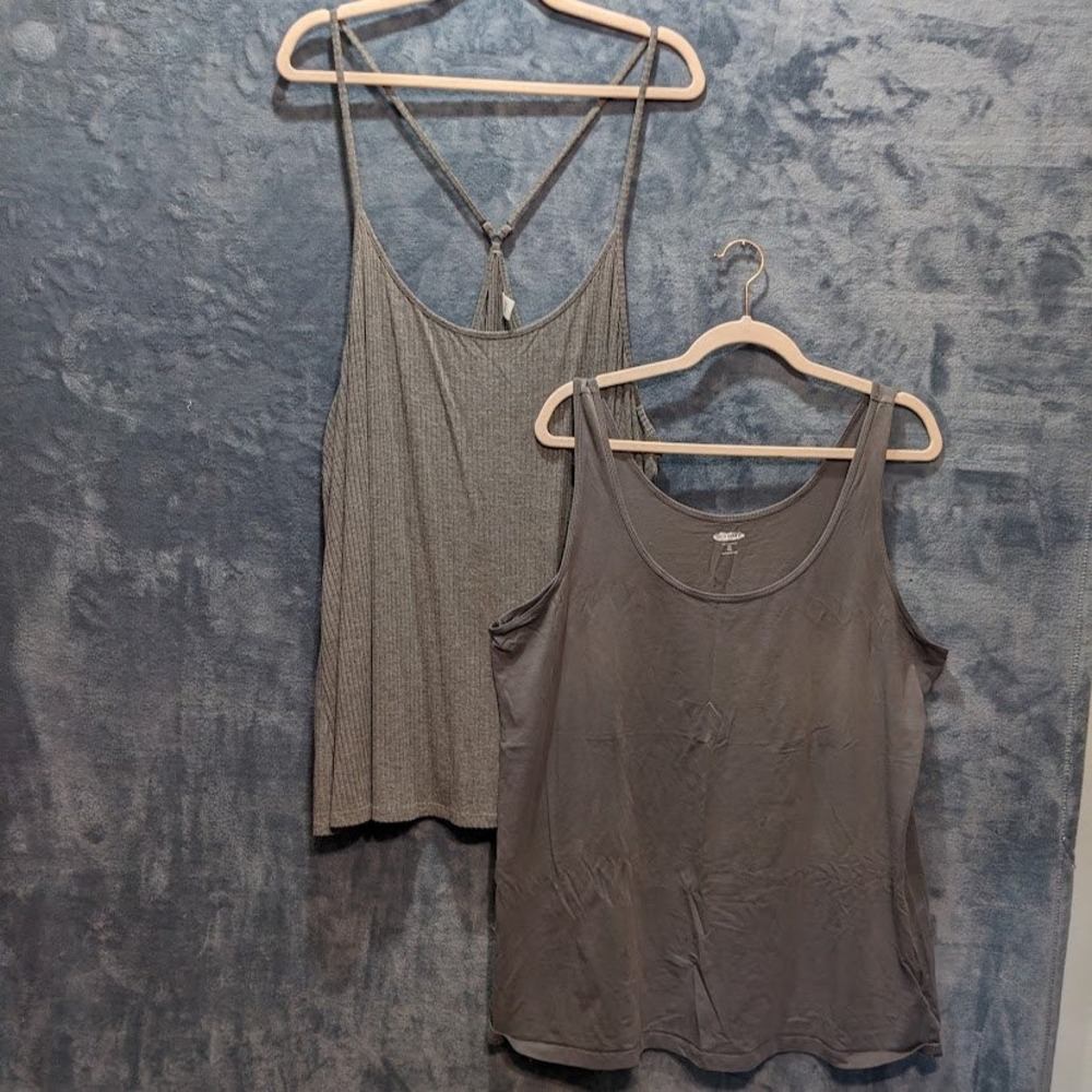 Old Navy Womens Gray Tank Top Bundle Set of 2 Ribbed Camisole Scoop Neck XXL